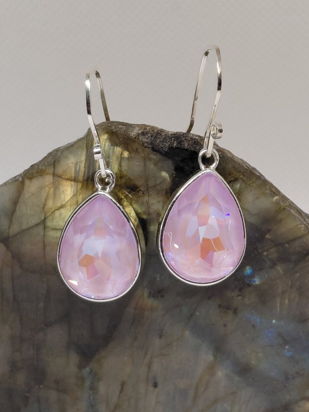 Artisan Handcrafted Swarovski Crystal and Sterling Silver Teardrop Earrings